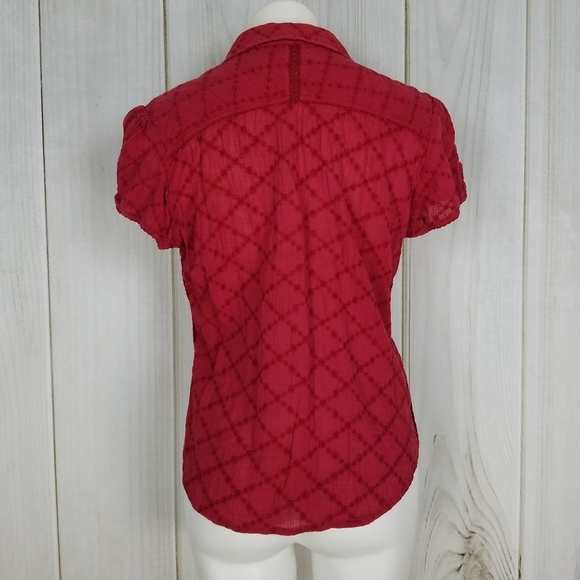 Y2K Roxy Red Eyelet Embroidery Cotton Blouse Size Large Juniors - Picture 3 of 10